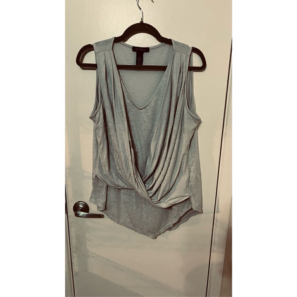 White House Black Market Draped Asymmetrical Sleeveless Light Gray Blouse SZ L